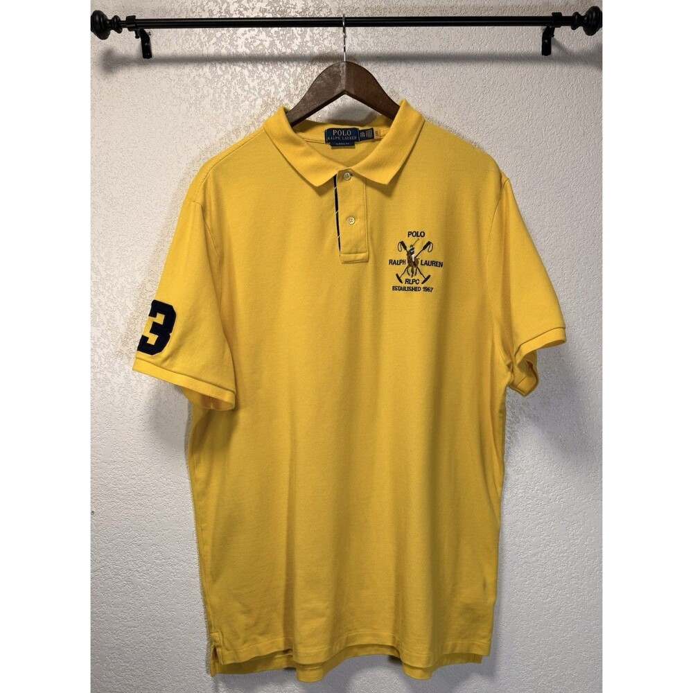 Polo Ralph Lauren Men's XXL Yellow Classic Fit Polo Shirt Crest #3 Sleeve